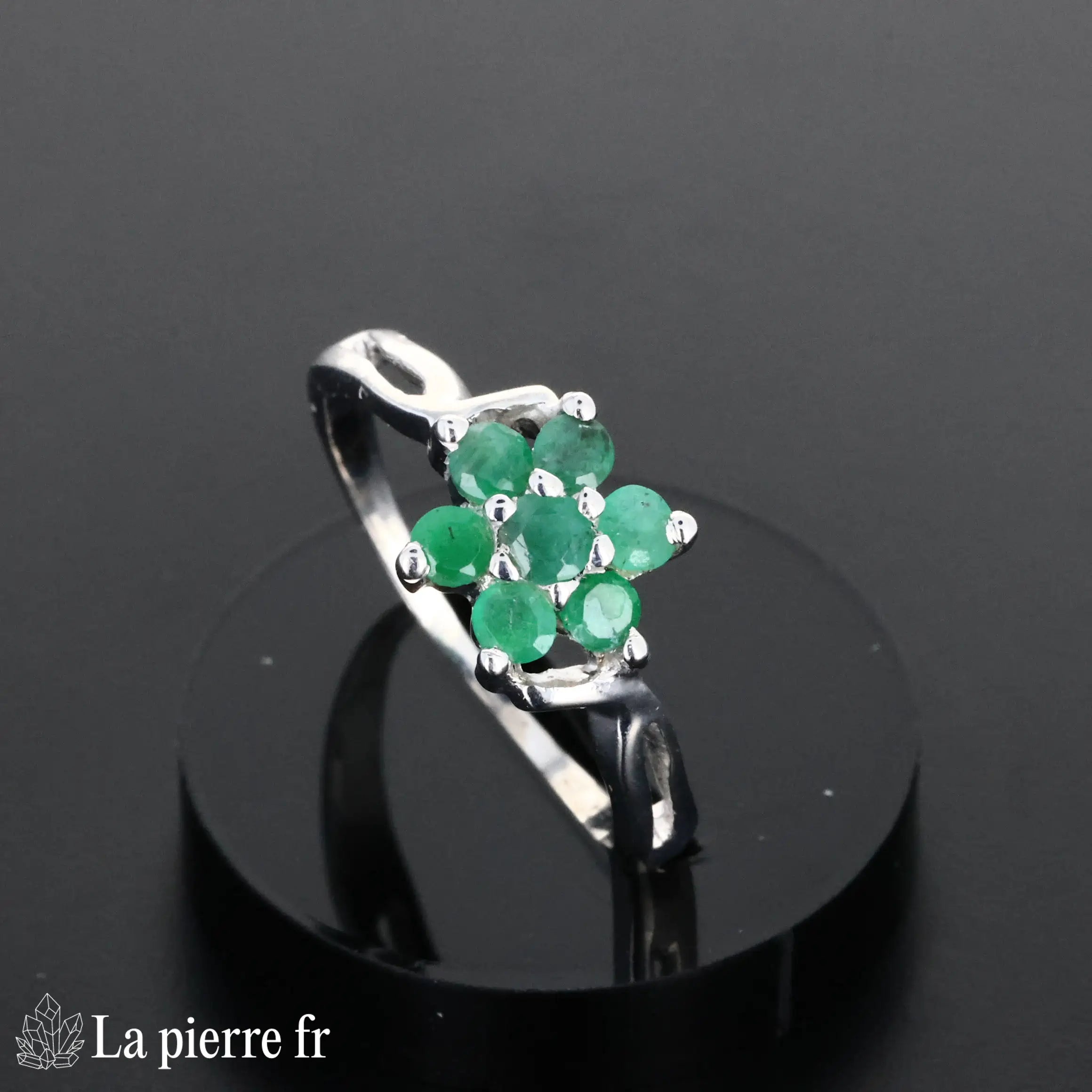 Bague en Émeraude &quot;Odyssea&quot; - Bijoux lithothérapie en argent rhodié pour femme