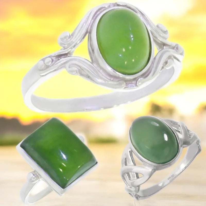 Bague en jade vert véritable en argent rhodie pour femme, La Pierre Fr