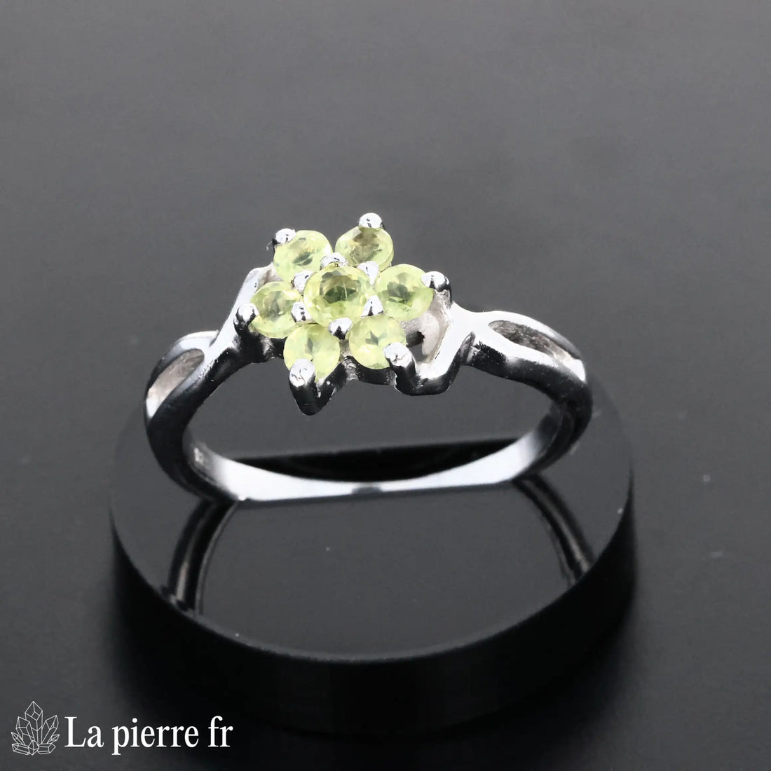 Bague en Péridot &quot;Abyssale&quot; - Bijoux lithothérapie en argent rhodié pour femme