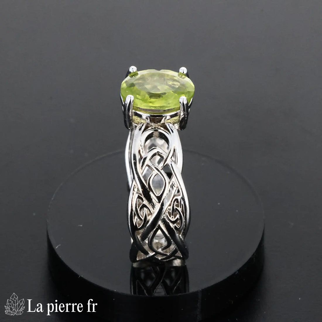 Bague en Péridot &quot;Astralis&quot; - Bijoux lithothérapie en argent rhodié pour femme