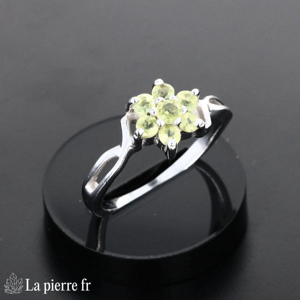 Bague en Péridot "Abyssale" - Bijoux lithothérapie en argent rhodié pour femme