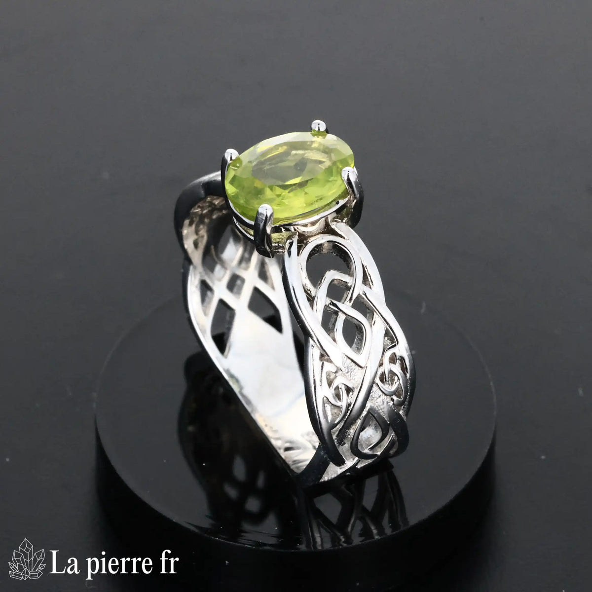 Bague en Péridot "Astralis" - Bijoux lithothérapie en argent rhodié pour femme