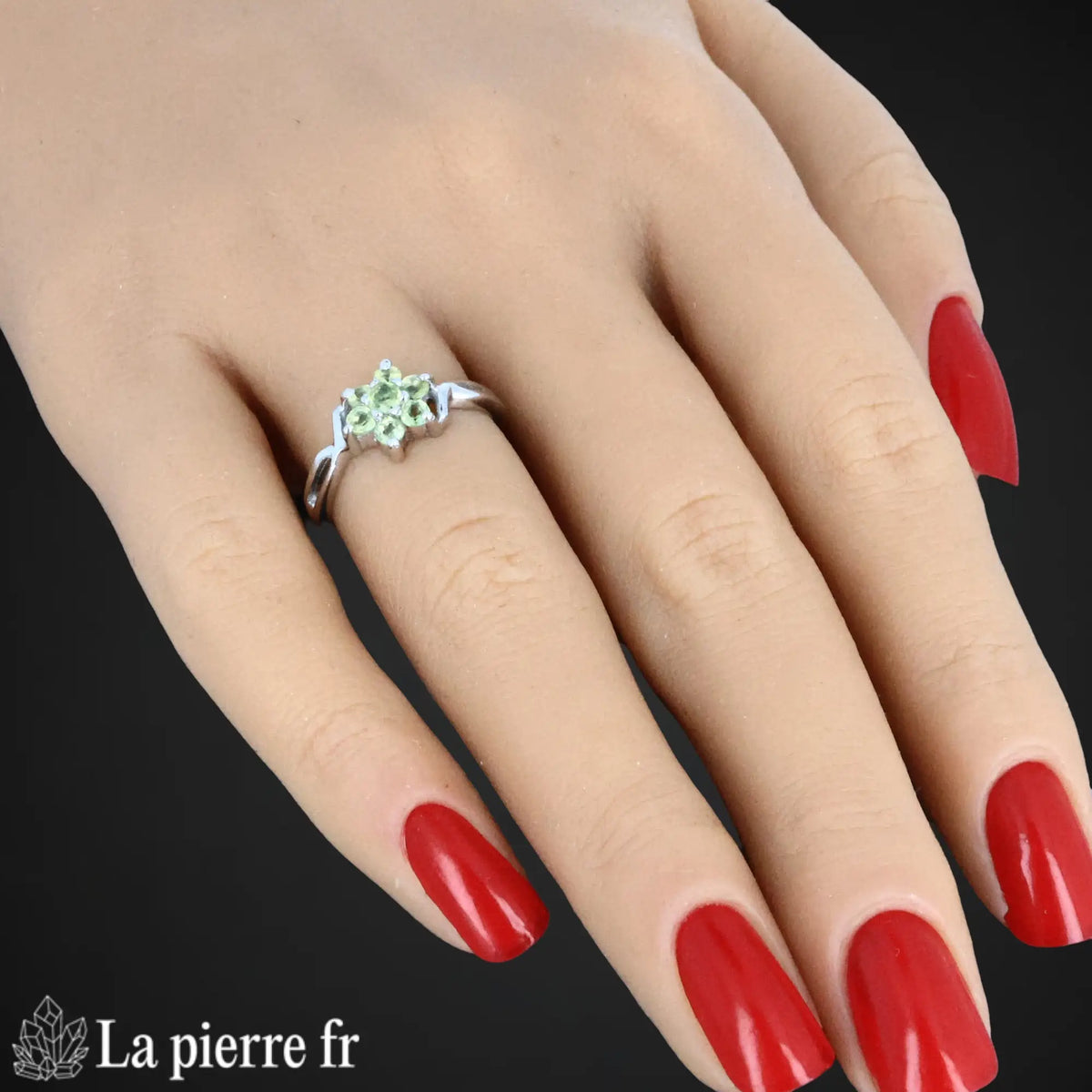 Bague en Péridot "Abyssale" - Bijoux lithothérapie en argent rhodié pour femme