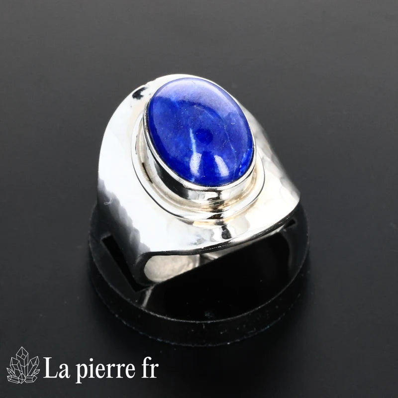 Bague en pierre de Lapis Lazuli « Félicia » - Bijoux lithothérapie en argent rhodié pour femme