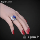 Bague en pierre de Lapis Lazuli « Félicia » - Bijoux lithothérapie en argent rhodié pour femme