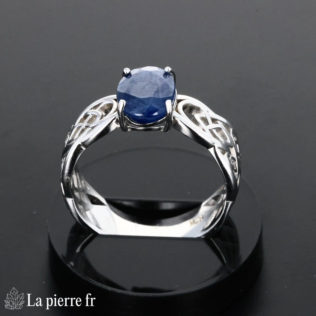 Bague en pierre de Saphir Bleu facettée &quot;Résonance&quot; - Bijoux lithothérapie en argent rhodié pour femme