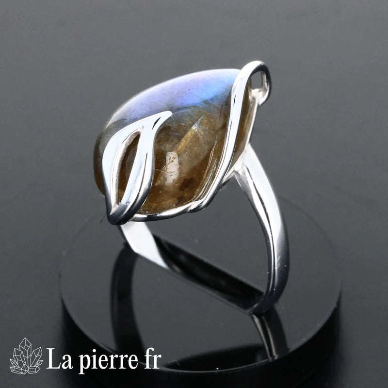 Bague labradorite véritable en argent 925 pour femme - La Pierre Fr