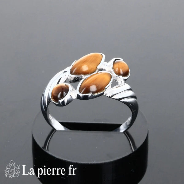 Bague œil de tigre véritable en argent pour femme