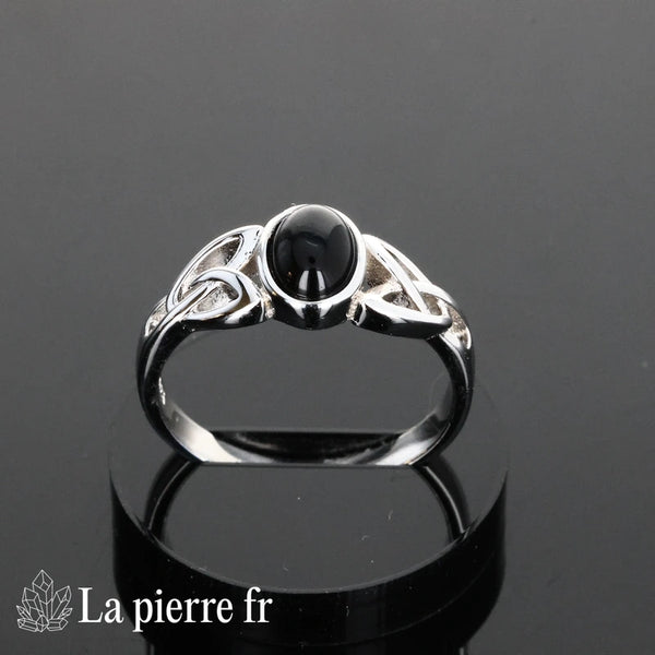 Bague Onyx noir véritable en argent pour femme - La Pierre Fr