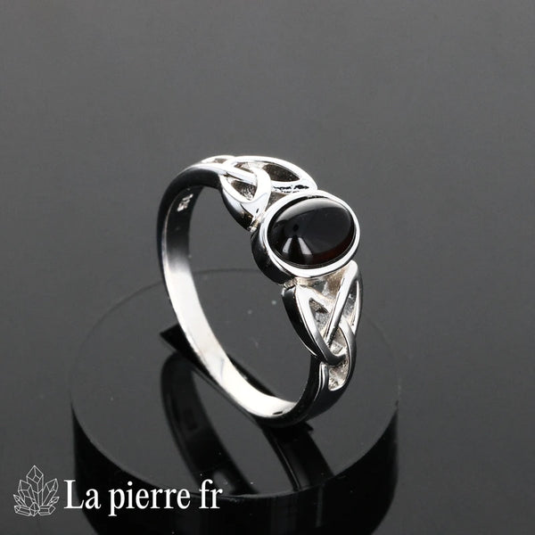 Bague Onyx noir véritable en argent pour femme - La Pierre Fr