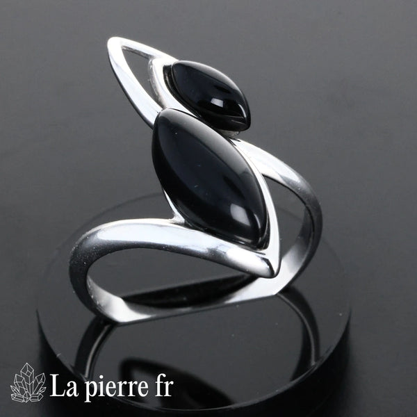 Bague Onyx noir véritable en argent pour femme - La Pierre Fr