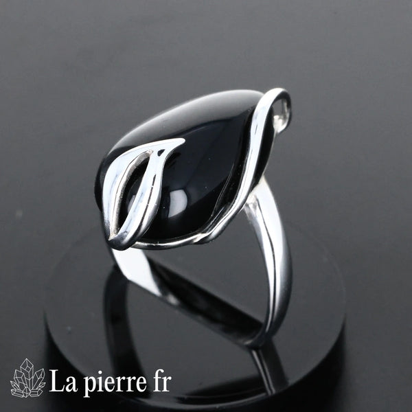 Bague Onyx Noir véritable en argent pour femme - La Pierre Fr