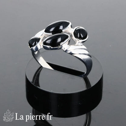 Bague Onyx noir véritable en argent pour femme - La pierre fr 