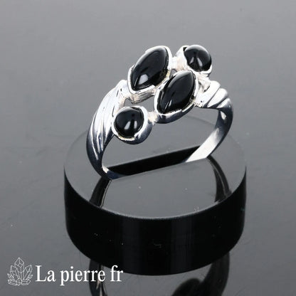 Bague Onyx noir véritable en argent pour femme - La pierre fr 