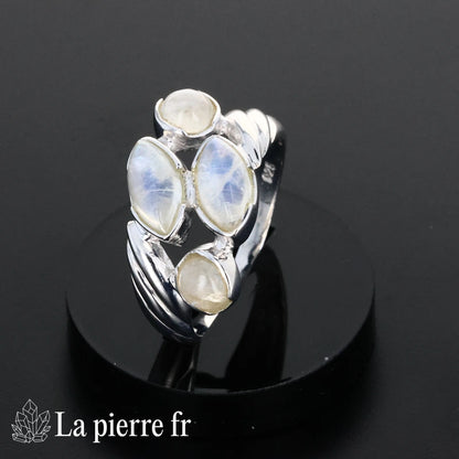 Bague pierre de lune véritable en argent pour femme - La Pierre Fr