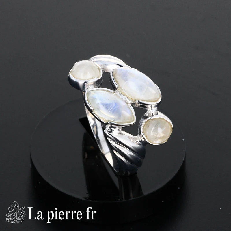 Bague pierre de lune véritable en argent pour femme - La Pierre Fr