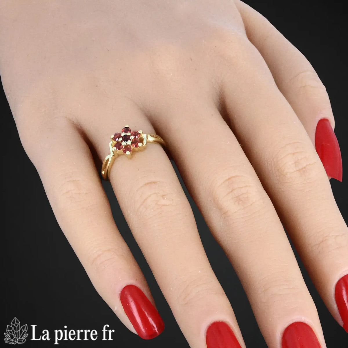 Bague en Grenat facettée "Phénixia" Plaqué or 18 carats pour femme et lithothérapie 