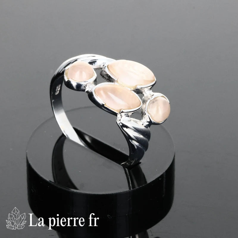 Bague Quartz Rose véritable en argent pour femme - La Pierre Fr