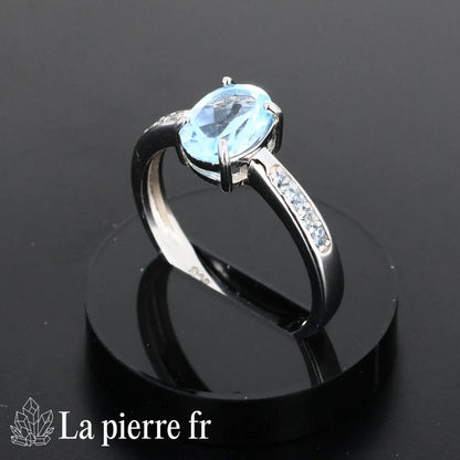 Bague en Topaze bleue facettée &quot;Arcania&quot; sur argent pour femme