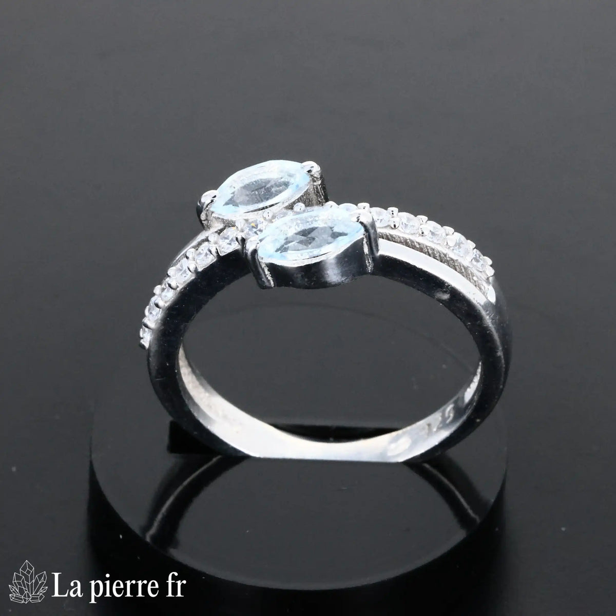 Bague en Topaze bleue facettée "Auréa" - Bijoux lithothérapie en Argent rhodié pour femme