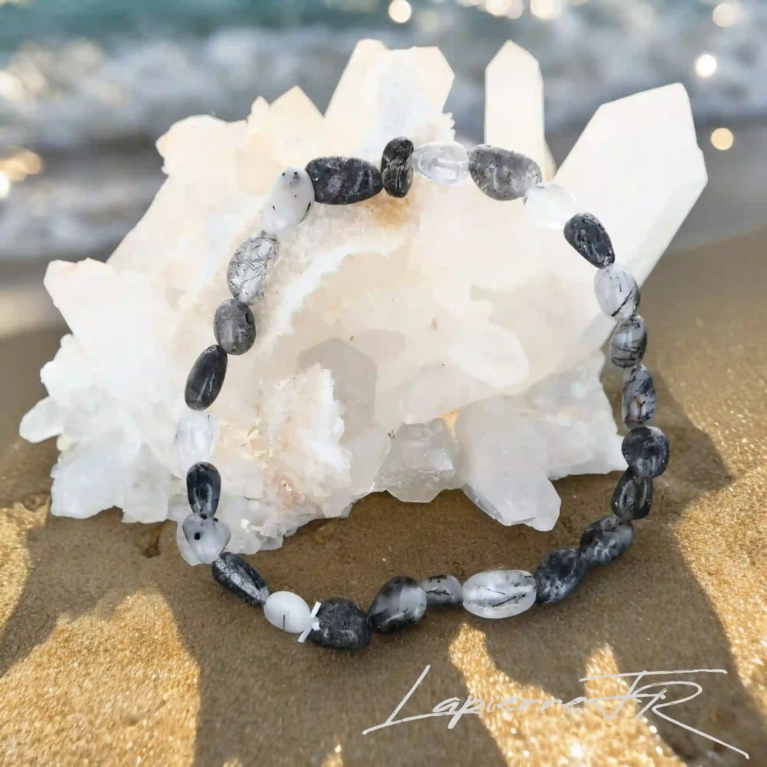 Bracelet pierre quartz tourmaline élégant, idéal pour la protection et l&