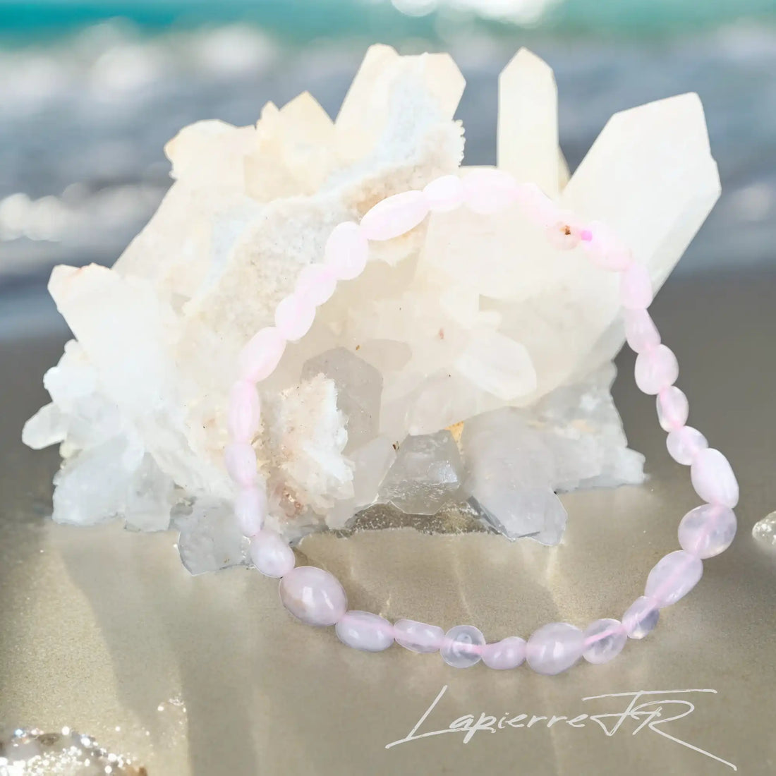 Bracelet pierre quartz rose élégant, parfait pour équilibrer les chakras et favoriser l&