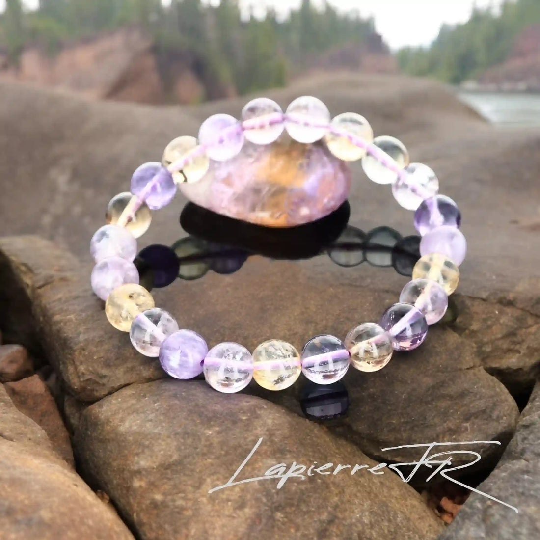 Bracelet pierre naturelle en Amétrine, perles rondes de 6 mm. Protection et guérison au quotidien.