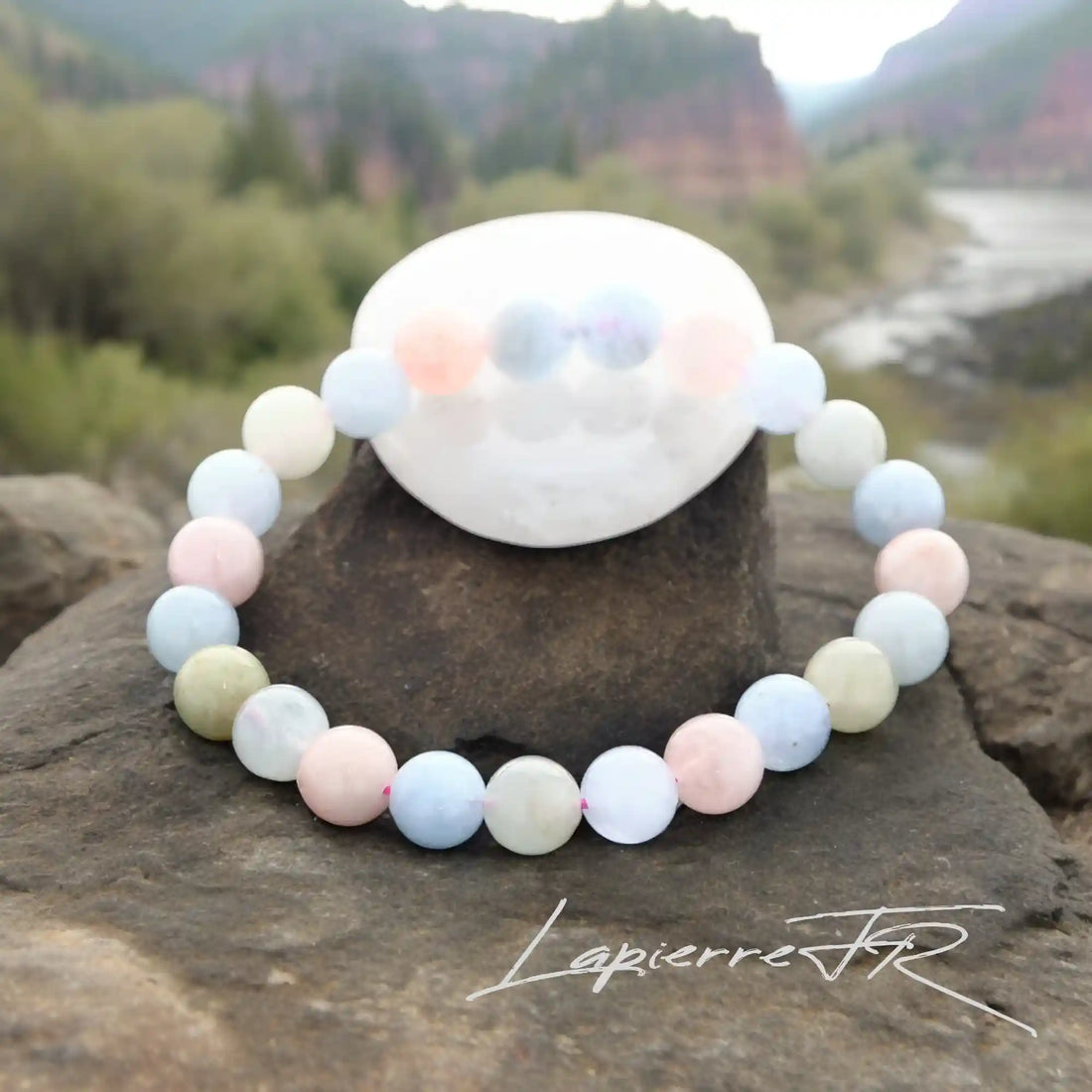 Bracelet pierre naturelle en béryl, perles rondes de 6 mm. Protection et guérison au quotidien.
