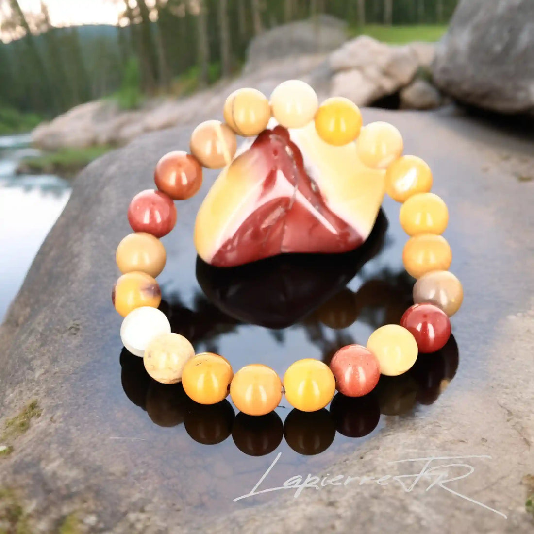 Bracelet en jaspe mokaïte, perles naturelles de 6 mm ou 8 mm. Soutien en période de stress et équilibre énergétique.