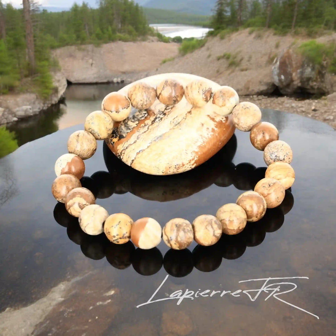 Bracelet pierre naturelle en Jaspe Paysage, perles rondes de 6 mm. Clarté et équilibre au quotidien.