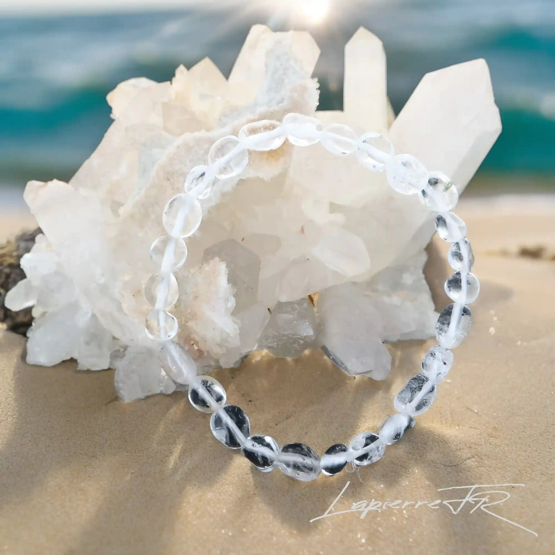 Bracelet en pierre roulée cristal de roche - ajustable et élégant