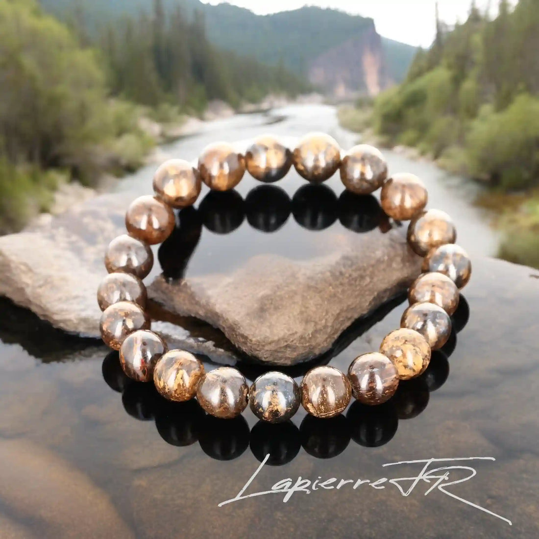 Bracelet en bronzite en perle naturelle ronde, parfait pour équilibrer les chakras et repousser les énergies négatives.