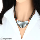 Collier Cléopâtre : perles Hématite (protection, ancrage) et Cornaline (vitalité). Bijou fait main.