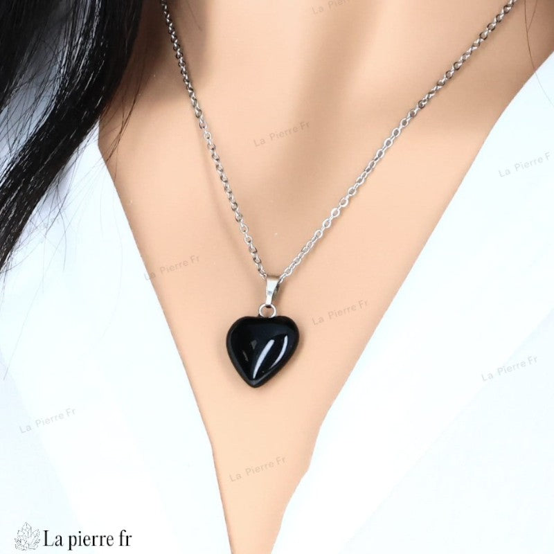 Pendentif Onyx Noir en forme de Cœur. La Pierre Fr