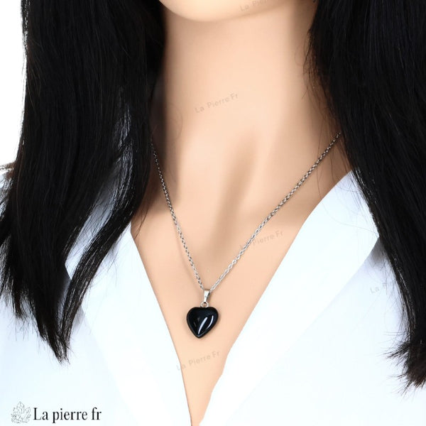 Pendentif Onyx Noir en forme de Cœur