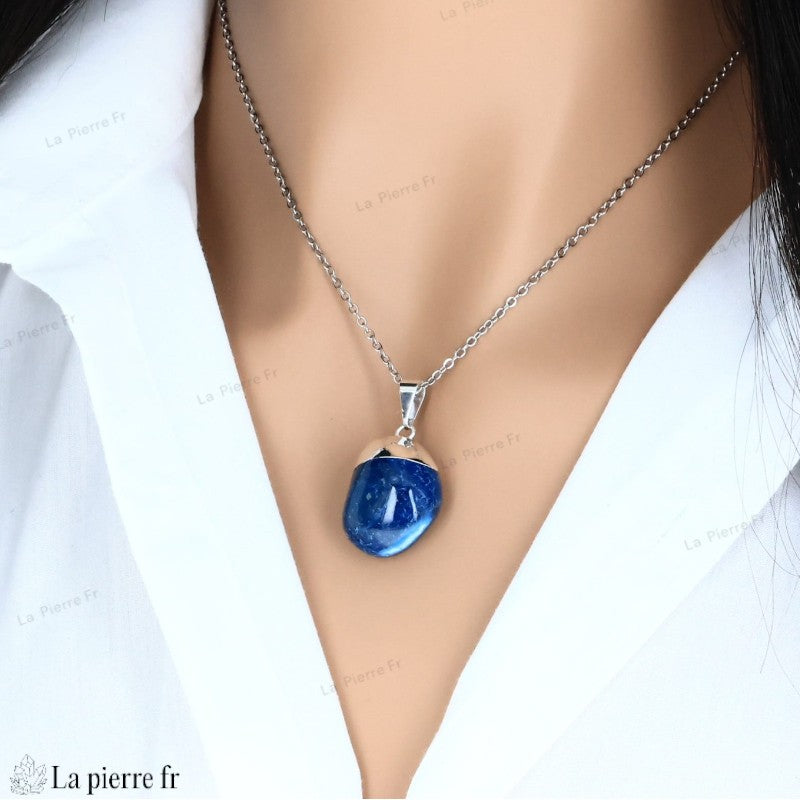 Pendentif en Agate Bleue - Collier en Pierre Naturelle pour Lithothérapie