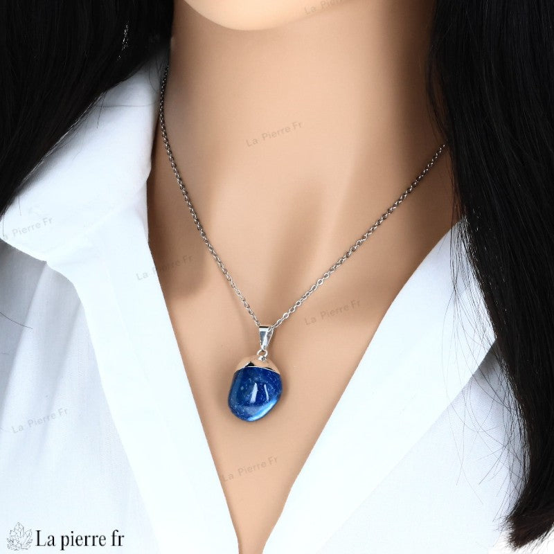 Pendentif en Agate Bleue - Collier en Pierre Naturelle pour Lithothérapie