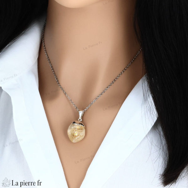 Pendentif en Citrine - Collier en Pierre Naturelle pour Lithothérapie