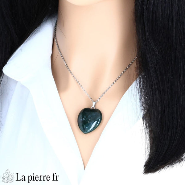 Pendentif cœur en Agate Mousse verte