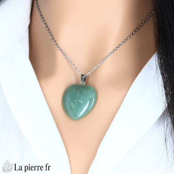 Pendentif cœur en aventurine verte, bijou lithothérapie.