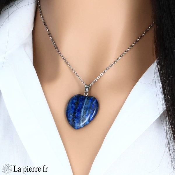 Pendentif cœur en Lapis Lazuli, pierre naturelle de sagesse, lithothérapie.