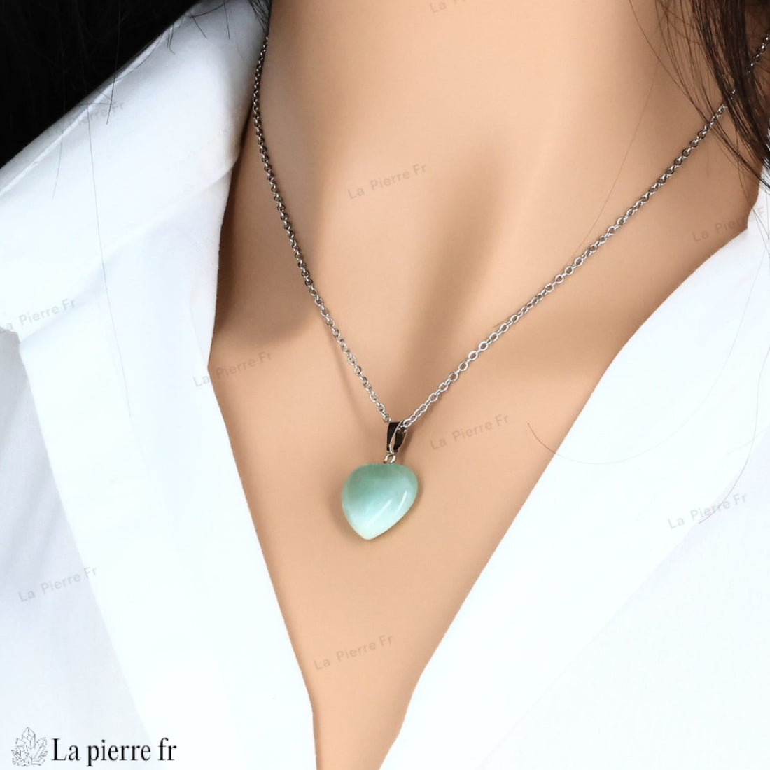 pendentif en aventurine verte en forme de cœur, symbole d&