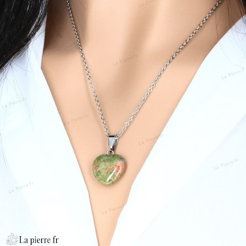 Pendentif en pierre Unakite en forme de cœur