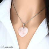 Pendentif cœur en Quartz Rose, bijou de lithothérapie en pierre naturelle