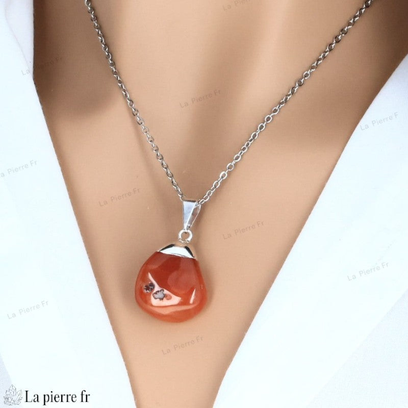 Pendentif en Cornaline - Collier en Pierre pour Lithothérapie