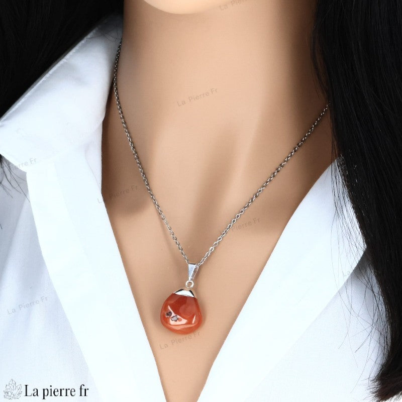 Pendentif en Cornaline - Collier en Pierre pour Lithothérapie