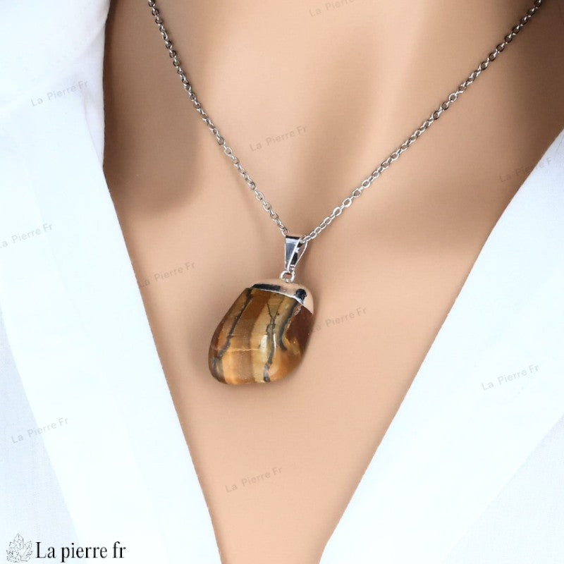 Pendentif en Œil de Tigre - Collier en Pierre Naturelle pour Lithothérapie