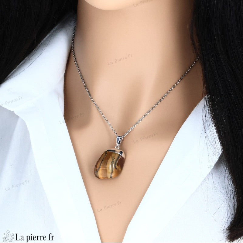 Pendentif en Œil de Tigre - Collier en Pierre Naturelle pour Lithothérapie