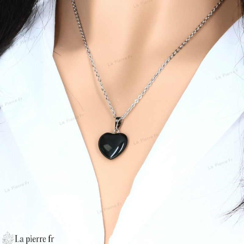 Pendentif Obsidienne Œil Céleste en Forme de Cœur. La Pierre Fr