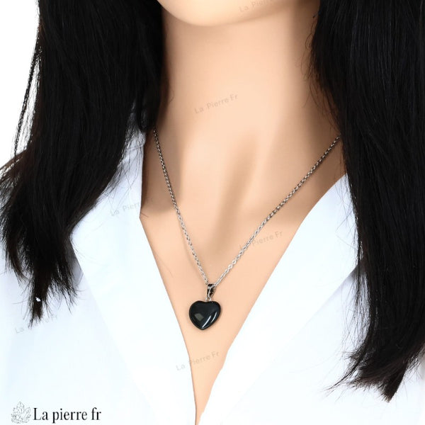 Pendentif Obsidienne Œil Céleste en Forme de Cœur. La Pierre Fr